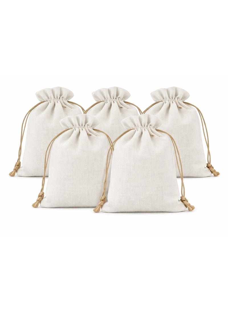 10 أكياس هدايا وحقائب الجوت و المجوهرات الكتانية مع رباط لعيد الميلاد والحفلات وهدايا الزفاف والهدايا والفنون والحرف اليدوية (لون ابيض) - Image 1